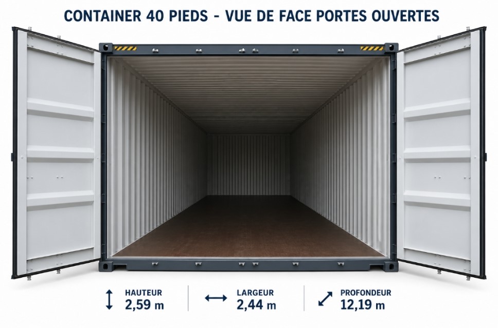 Conteneur 40 pieds – intérieur portes ouvertes