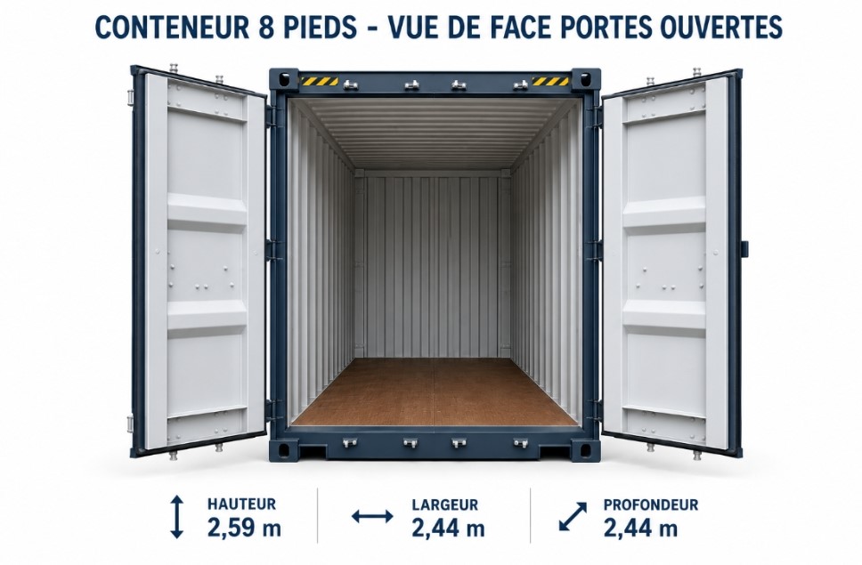 Conteneur 8 pieds – intérieur portes ouvertes
